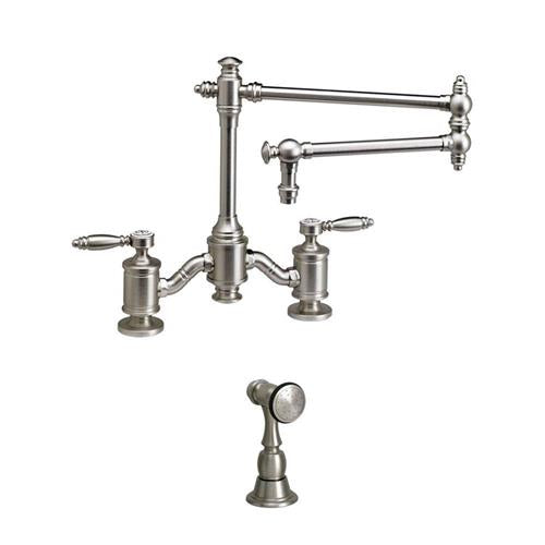 Waterstone - Towson Bridge Faucet - 18 Inch Articulated Spout - Lever Handles W/ Side Spray