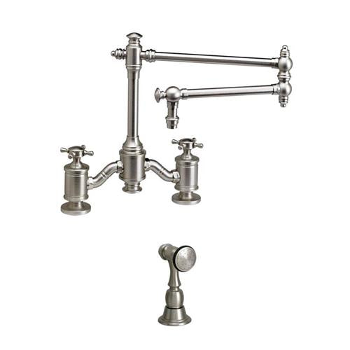 Waterstone - Towson Bridge Faucet - 18 Inch Articulated Spout - Cross Handles W/ Side Sprayer