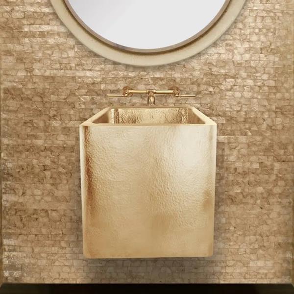 Linkasink - Lori 18 Inch Square Wall Mounted Hammered Metal Hand-Crafted Sink