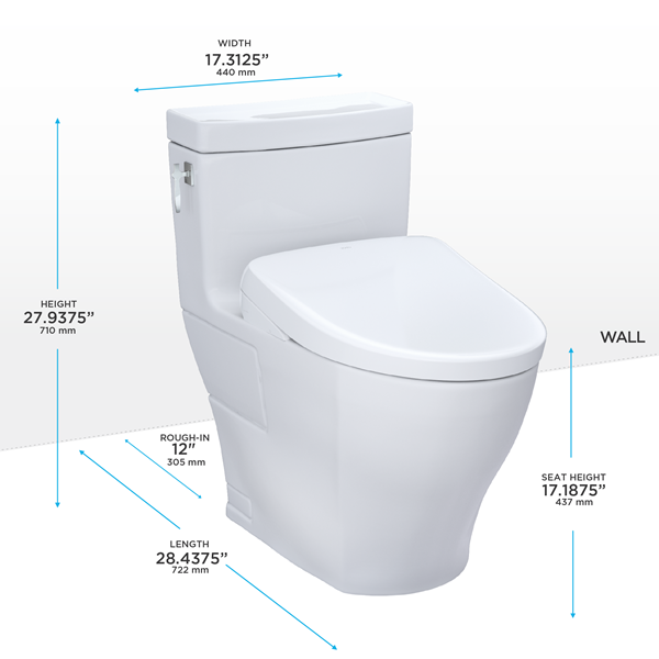 Toto - Washlet+ Aimes One-Piece Elongated 1.28 Gpf Toilet With Auto Flush S7A Contemporary Bidet Seat, Cotton White