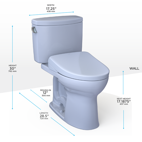 Toto - Washlet+ Drake II Two-Piece Elongated 1.28 Gpf Toilet With Auto Flush Washlet+ S7 Contemporary Bidet Seat, Cotton White