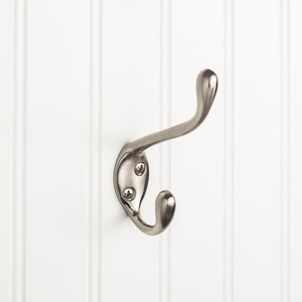 Elements - 4-1/2 Inch Double zinc wall mount coat hook.