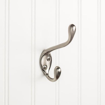 Elements - 4-1/2 Inch Double zinc wall mount coat hook.