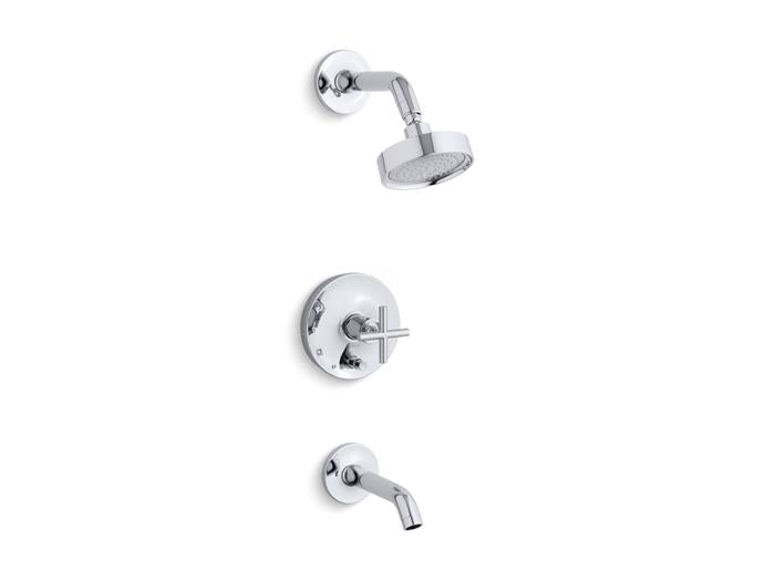Kohler - Purist Rite-Temp Bath And Shower Trim Kit With Push-Button Diverter And Cross Handle, 2.5 Gpm