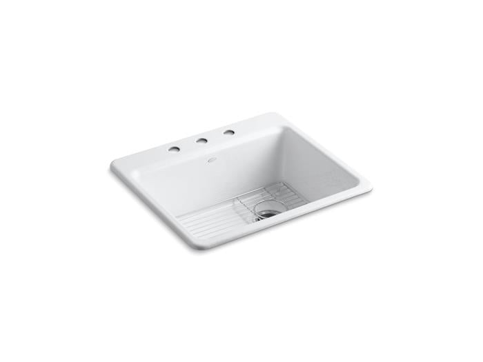 Kohler - Riverby 25 Inch Top-Mount Single-Bowl Kitchen Sink - 3-Hole