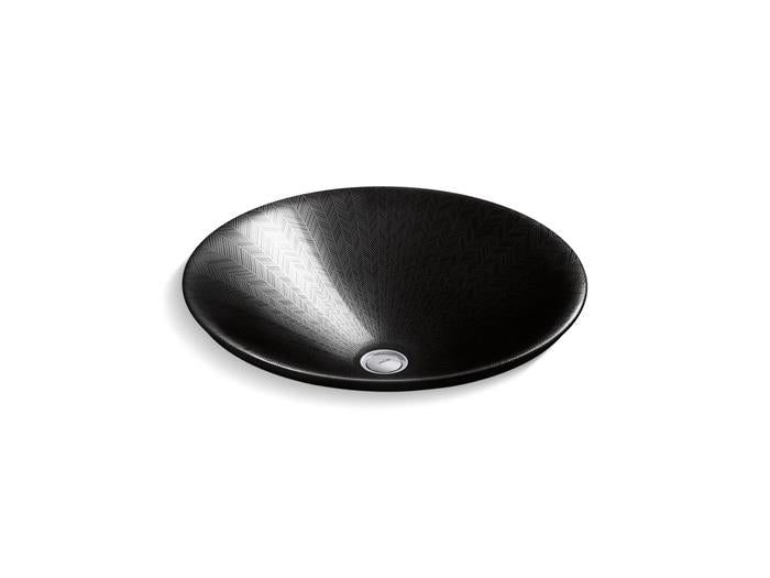 Kohler - Sartorial Herringbone Carillon 17-1/2 Inch Round Drop-In Bathroom Sink, No Overflow - Black Black