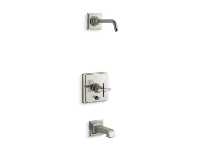 Kohler - Pinstripe Rite-Temp Bath And Shower Trim Kit With Push-Button Diverter And Cross Handle, Without Showerhead
