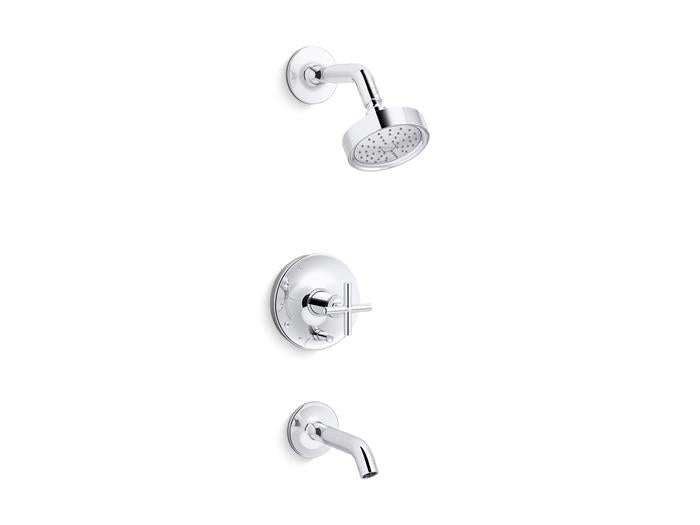 Kohler - Purist Rite-Temp Bath And Shower Trim Kit With Push-Button Diverter And Cross Handle, 1.75 Gpm