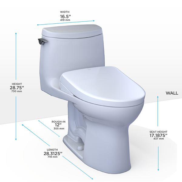 Toto - Washlet+ Ultramax II 1G One-Piece Elongated 1.0 Gpf Toilet And Washlet+ S7A Contemporary Bidet Seat, Cotton White