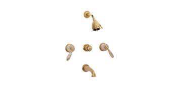 Phylrich - Valencia Three Handle Tub and Shower Set Beige Marble Lever Handles - Trim Only