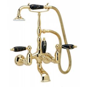 Phylrich - Old Tyme Wall Mounted Exposed Tub & Shower Set, Black Marble Lever Handles