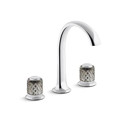 Kallista - Script Decorative Sink Faucet, Arch Spout, Saint-Louis Flannel Grey Crystal Knob Handles