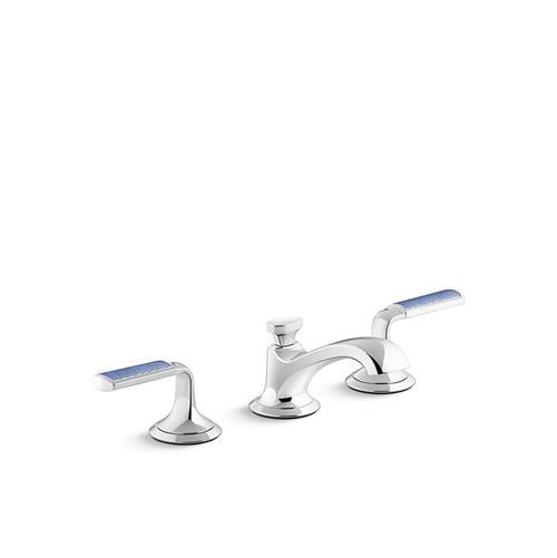 Kallista - Script Decorative Sink Faucet, Low Spout, Enamel Celeste Blue Wave Lever Handles