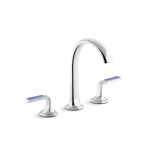 Kallista - Script Decorative Sink Faucet, Arch Spout, Enamel Blue Wave Lever Handles