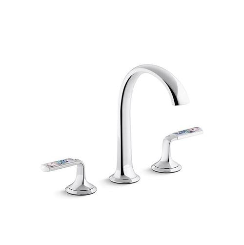 Kallista - Script Decorative Sink Faucet, Arch Spout, Enamel Spring Rain Lever Handles