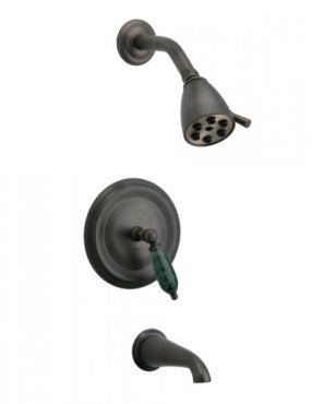 Phylrich - Carrara Pressure Balance  T/S Plate & Handle Trim Only - Green Marble Lever Handles