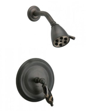 Phylrich - Carrara Pressure Balance Shower Plate & Handle Trim Only -  Black Marble Lever Handles