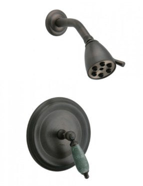 Phylrich - Carrara Pressure Balance Shower Plate & Handle Trim Only - Green Marble Lever Handles