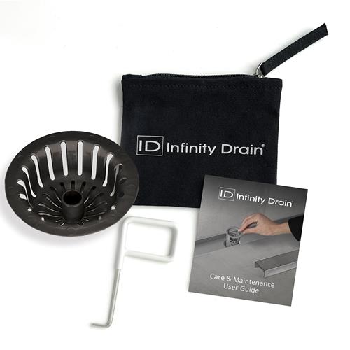 Infinity Drain - Hair Maintenance Kit. Includes DKEY Lift-out key & HS 4B Hair Strainer in black.
