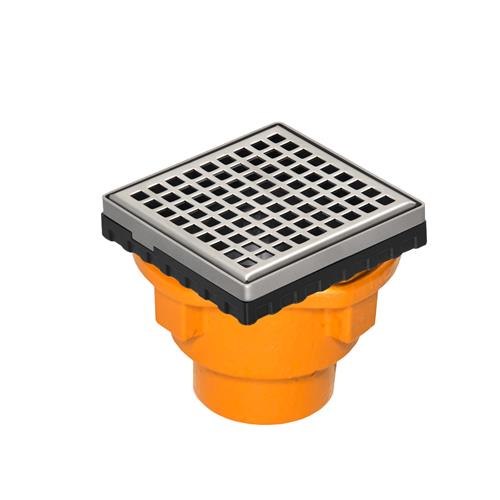 Infinity Drain - 4 x 4 Inch LQD 4 Squares Pattern Complete Kit with Cast Iron Drain Body