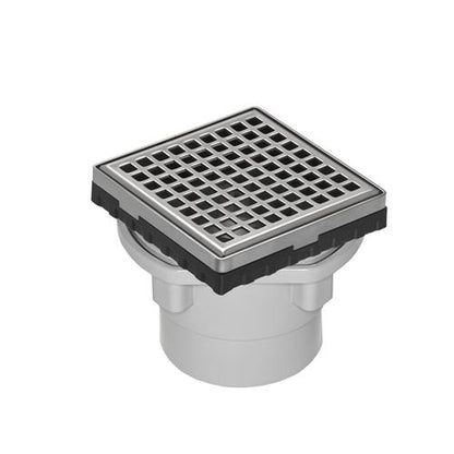 Infinity Drain - 4 x 4 Inch LQD 4 Squares Pattern Complete Kit with PVC Drain Body, 2 Inch Outlet