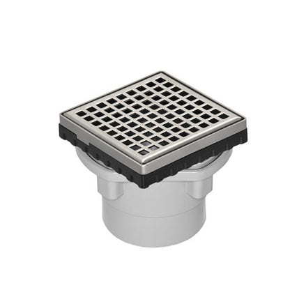 Infinity Drain - 4 x 4 Inch LQD 4 Squares Pattern Complete Kit with PVC Drain Body, 2 Inch Outlet