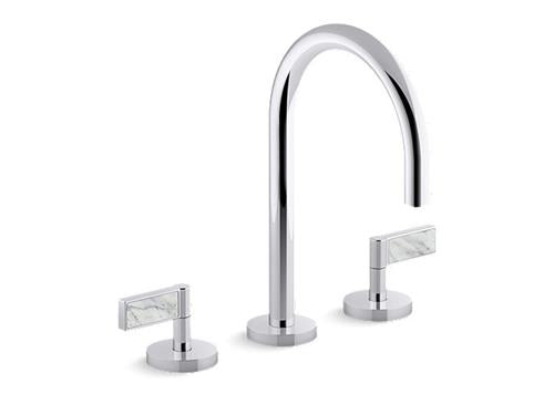Kallista - One Decorative Sink Faucet, Gooseneck Spout, White Carrara Stone Insert Lever Handles