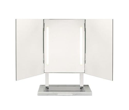 Miroir Brot - Star free-standing triptych mirror with light on white marble base - 6 sides
